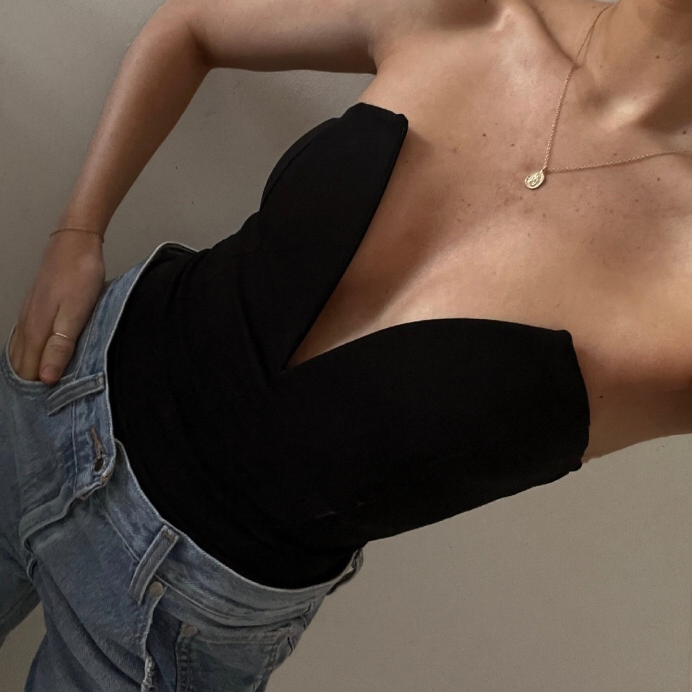 Blue Blush Black Plunge Bodysuit